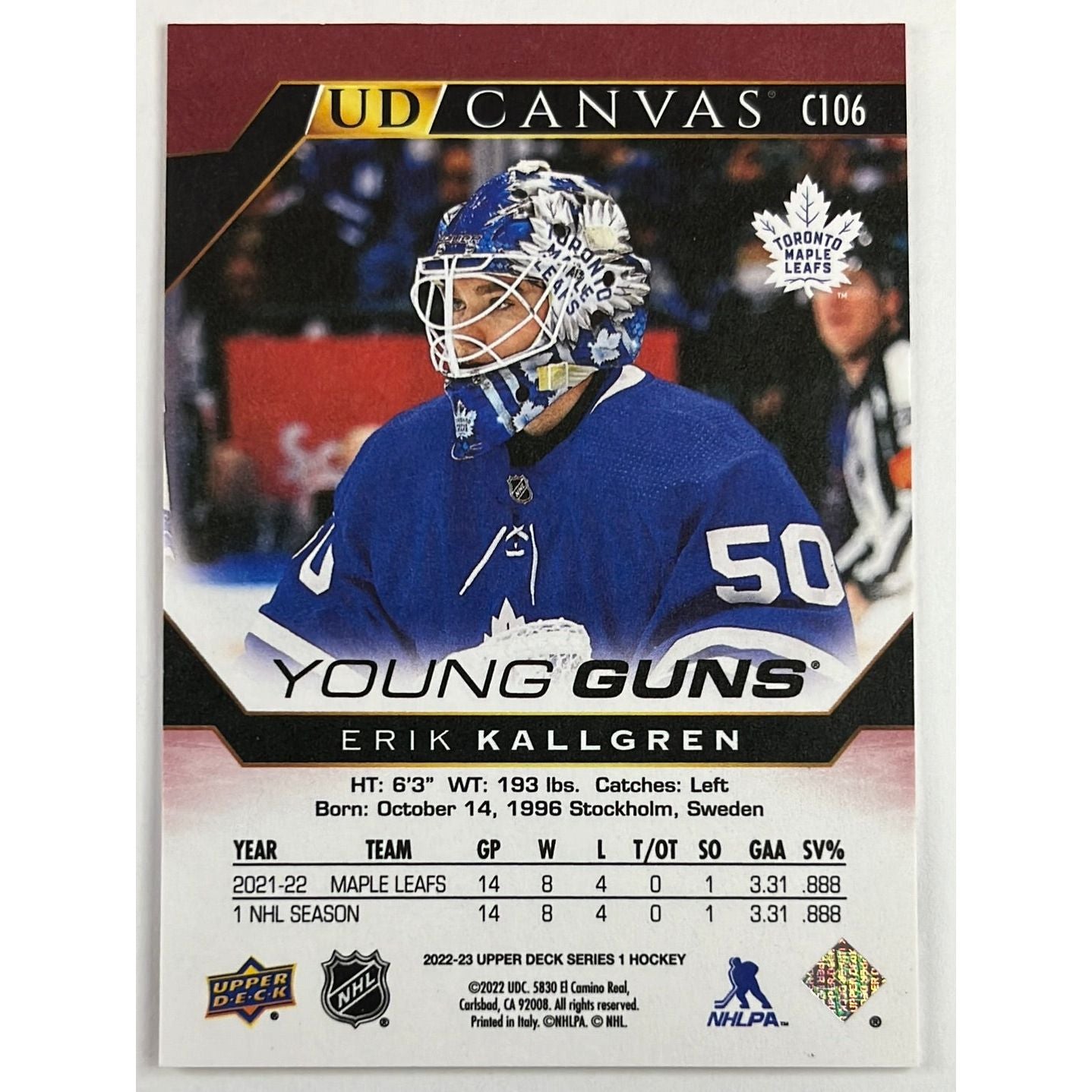 2022-23 Upper Deck Erik Kallgren Canvas Young Guns