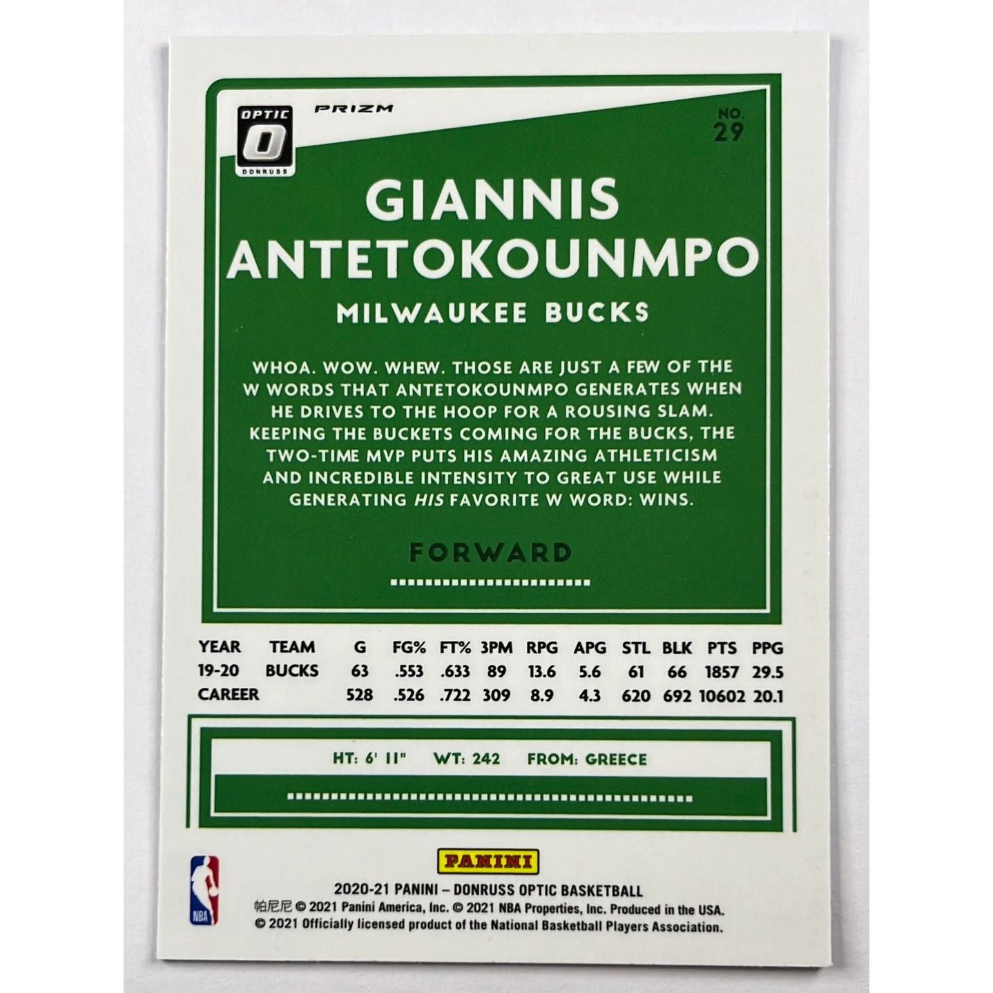 2020-21 Optic Giannis Antetokounmpo Blue Velocity Prizm