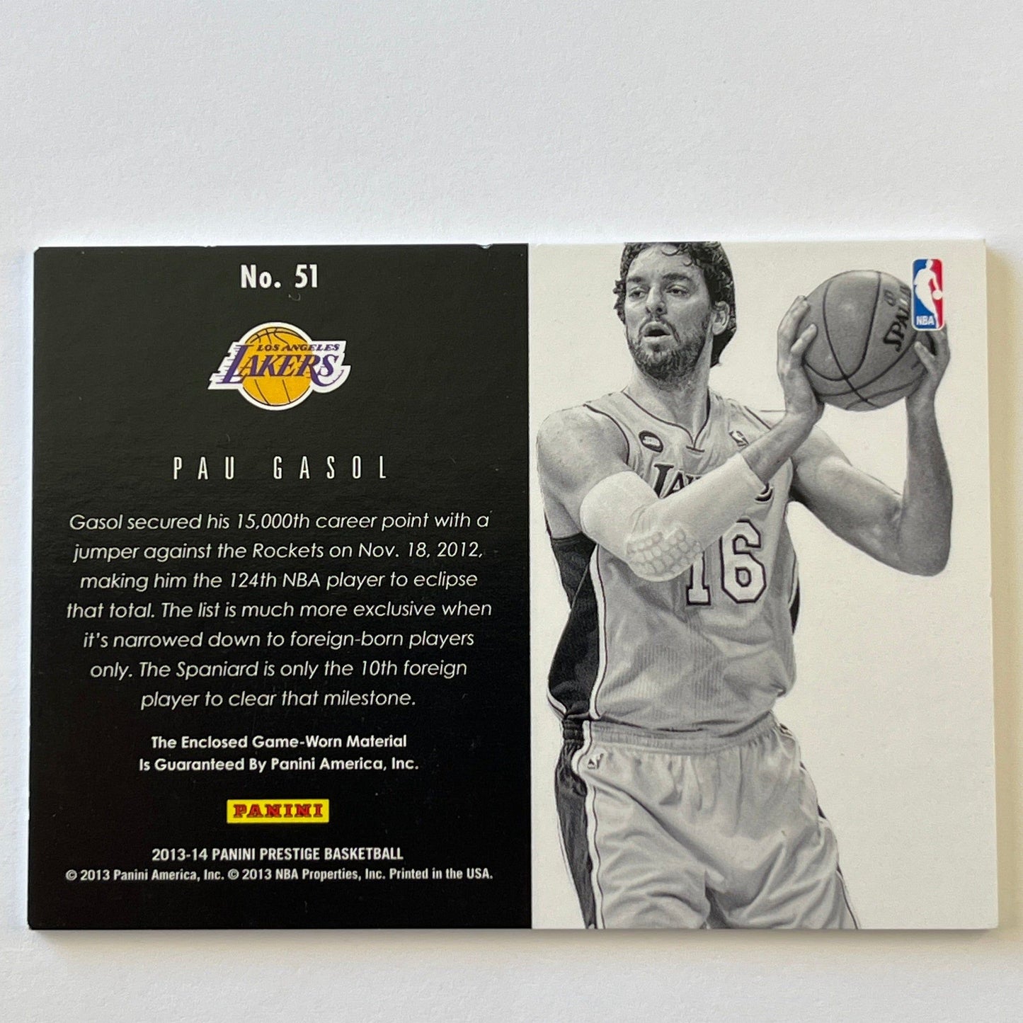 2013-14 Prestige Pau Gasol Bonus Shots Game Worn Patch | Local Legends Cards & Collectibles