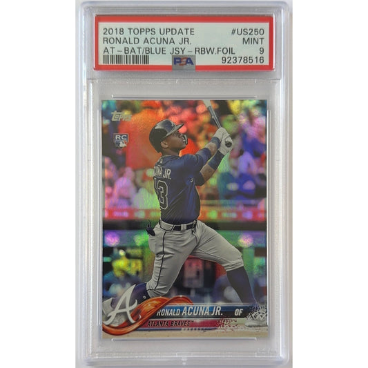2018 Topps Update Ronald Acuna Jr. At-Bat Blue Jersey Rainbow Foil RC PSA 9 MINT