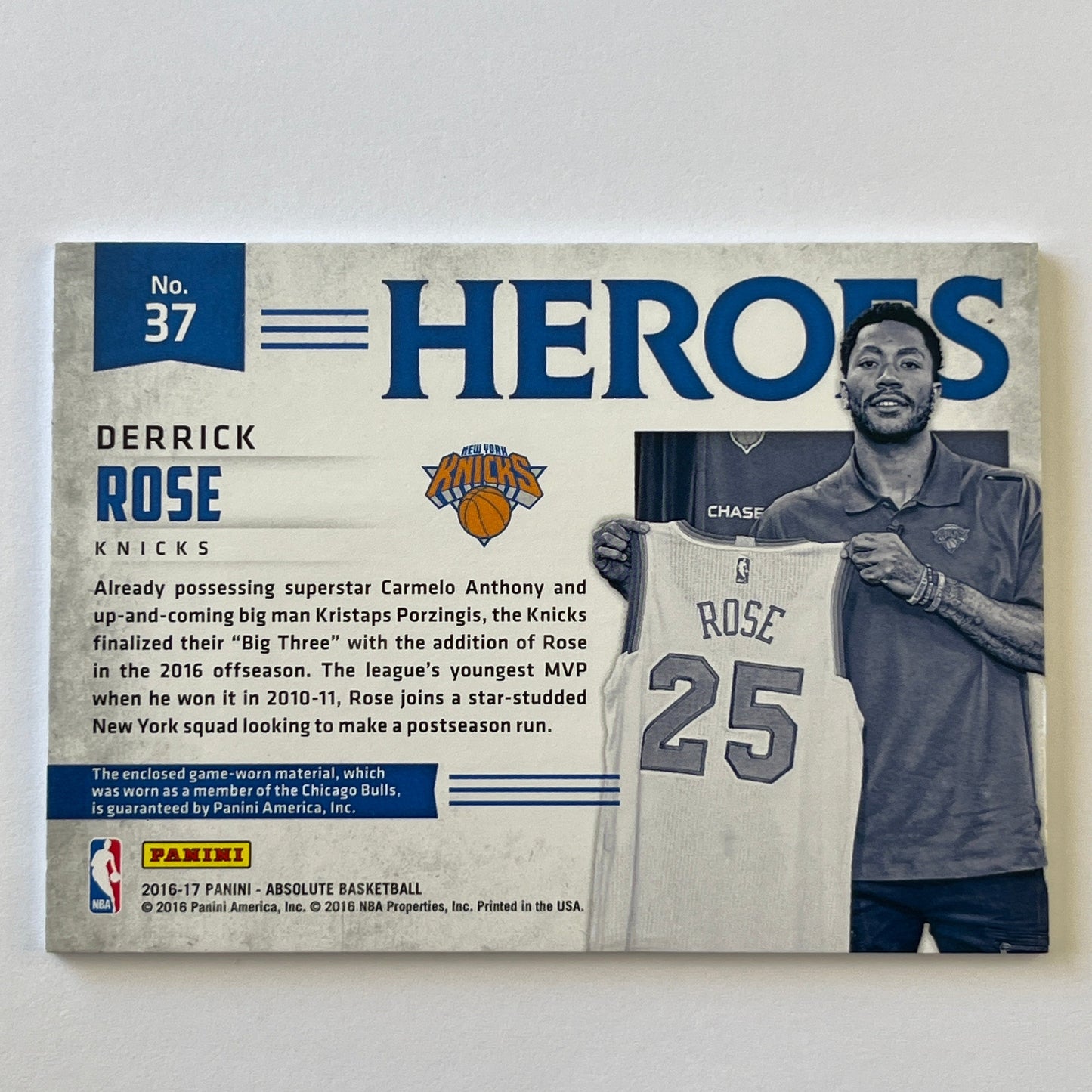 2016-17 Absolute Derrick Rose Heroes Materials Game Worn /149 | Local Legends Cards & Collectibles