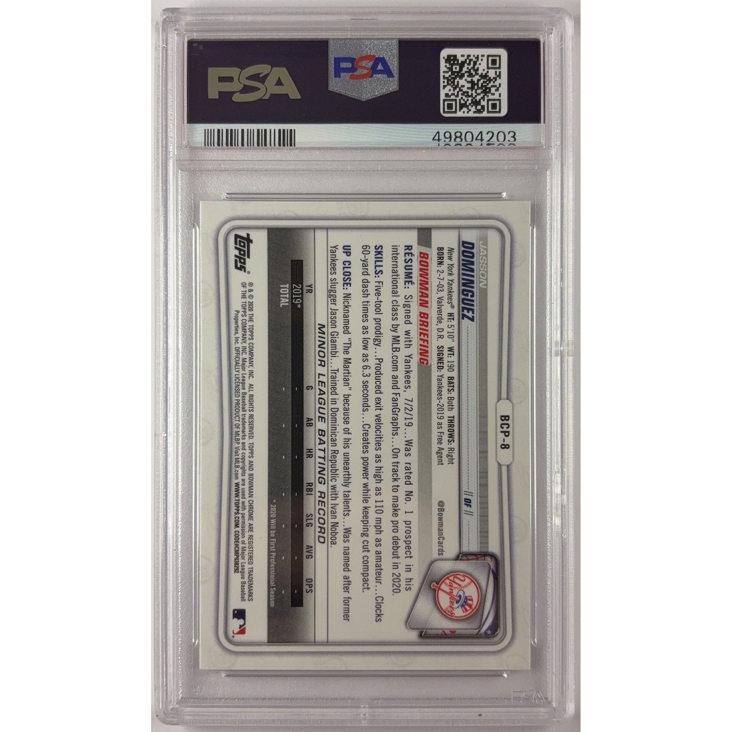 2020 Bowman Chrome Jasson Dominguez Bowman 1st PSA 9 MINT | Local Legends Cards & Collectibles