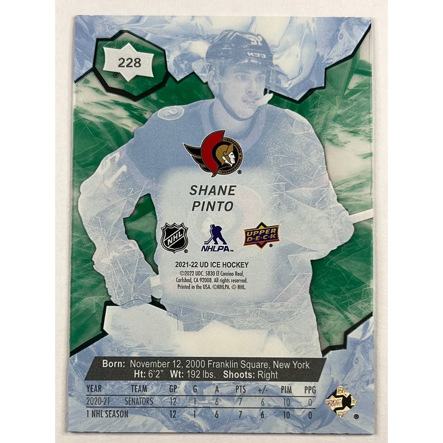 2021-22 ICE Shane Pinto Ice Premiers /799 | Local Legends Cards & Collectibles