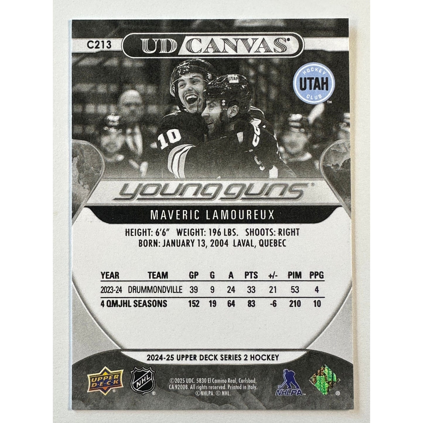 2024-25 Upper Deck Series 2 Maveric Lamoureux Black & White UD Canvas