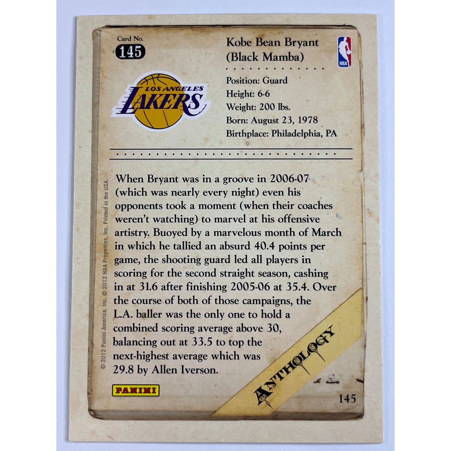 2012 Panini Anthology Kobe Bryant #145