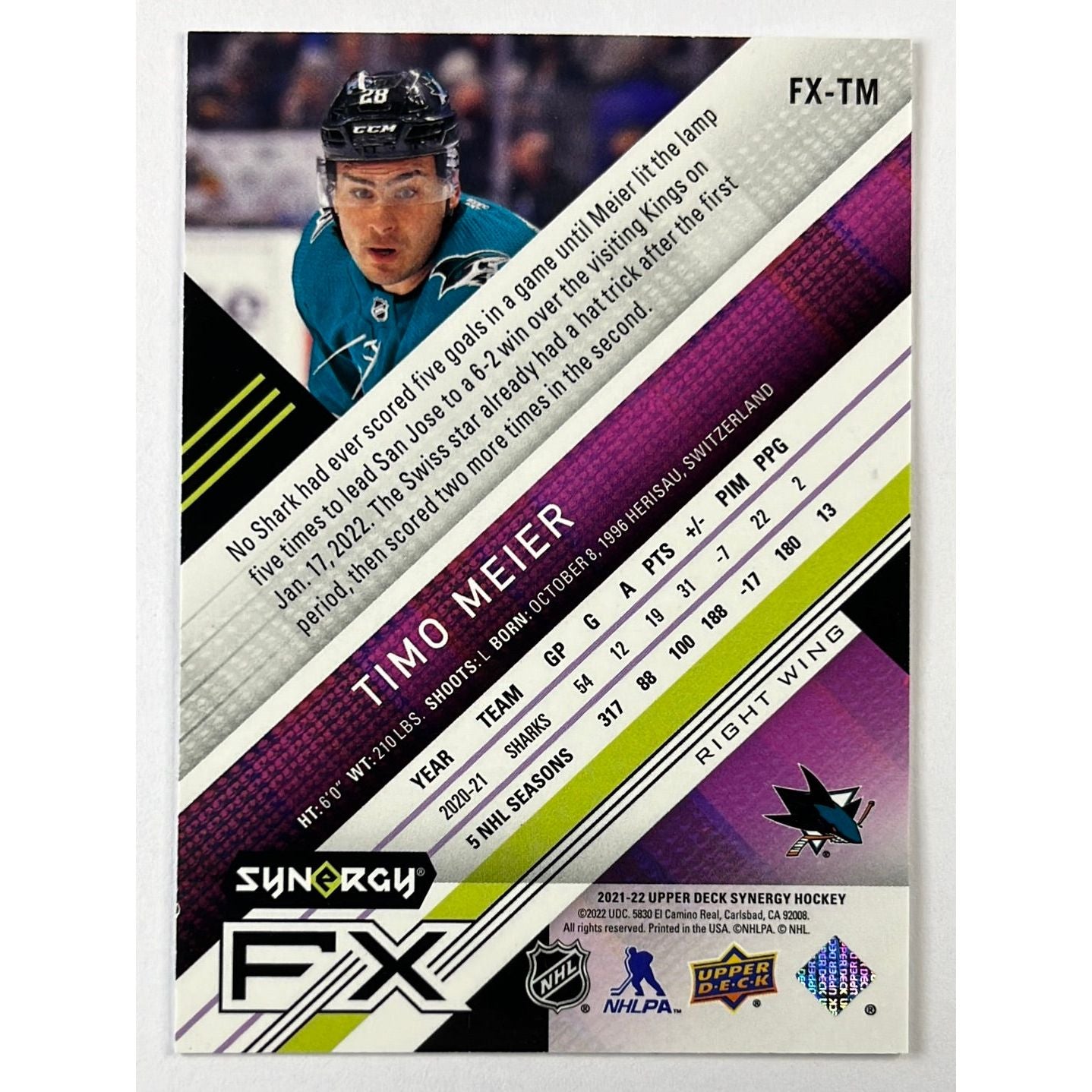 2021-22 Synergy Timo Meier Purple FX /749 | Local Legends Cards & Collectibles
