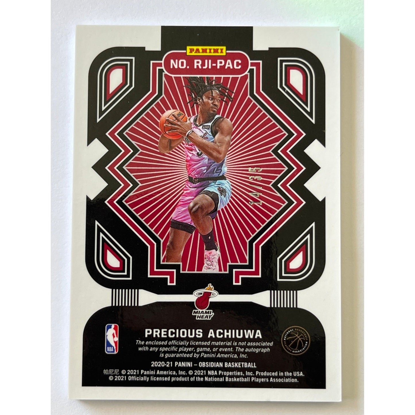 2020-21 Obsidian Precious Achiuwa Purple Dual Patch Auto RC /35 | Local Legends Cards & Collectibles