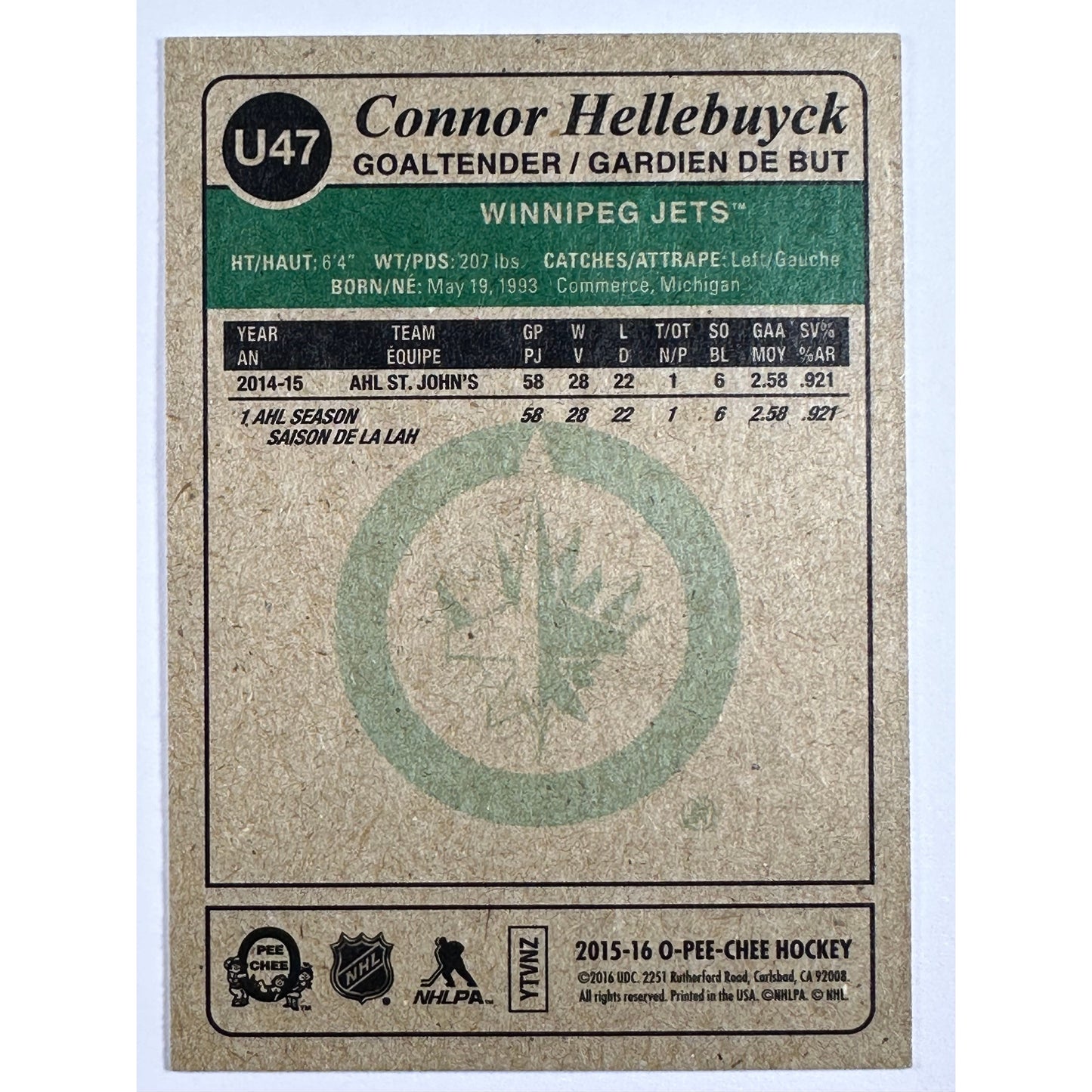 2015-16 O-Pee-Chee Connor Hellebuyck Retro Rookie