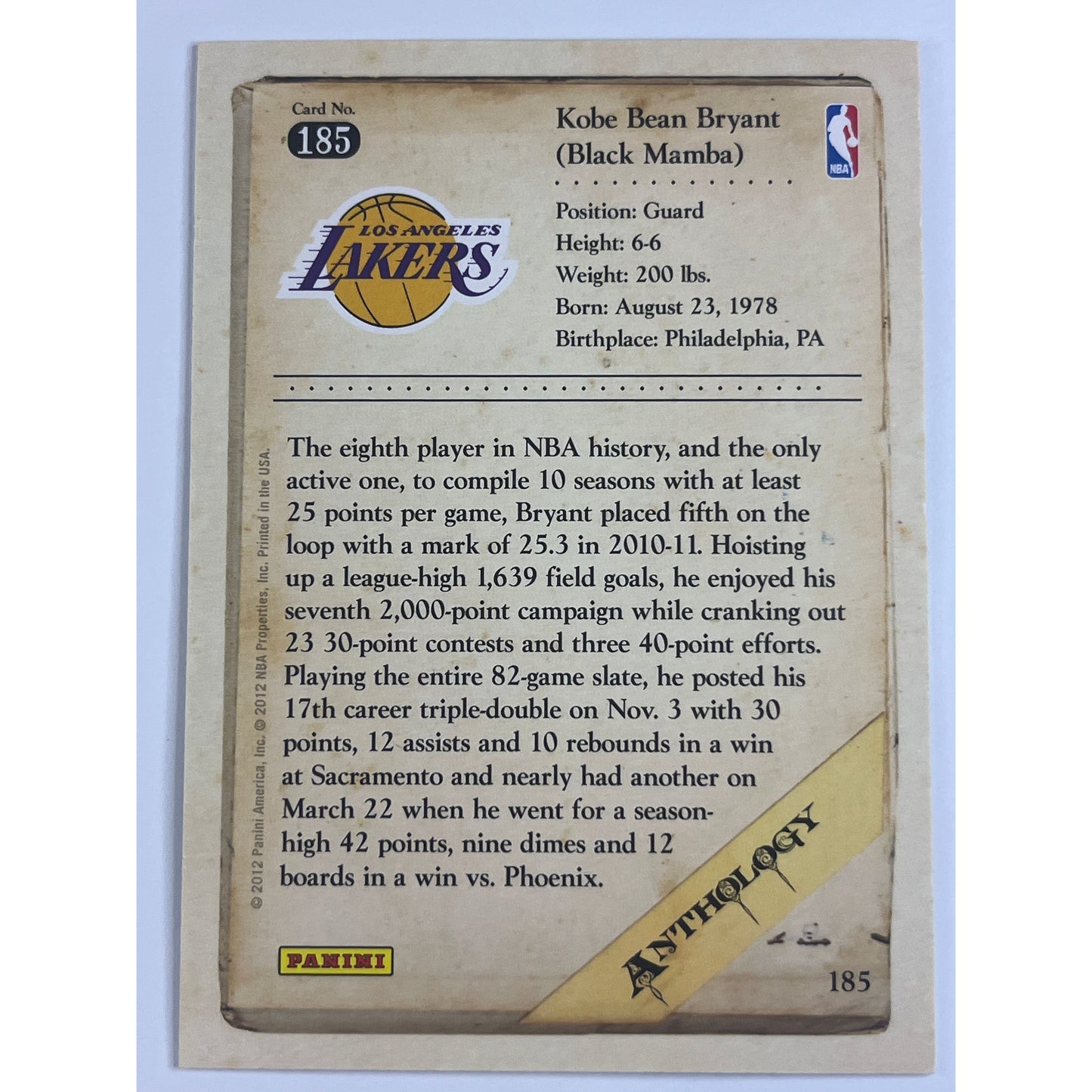 2012 Panini Anthology Kobe Bryant #150