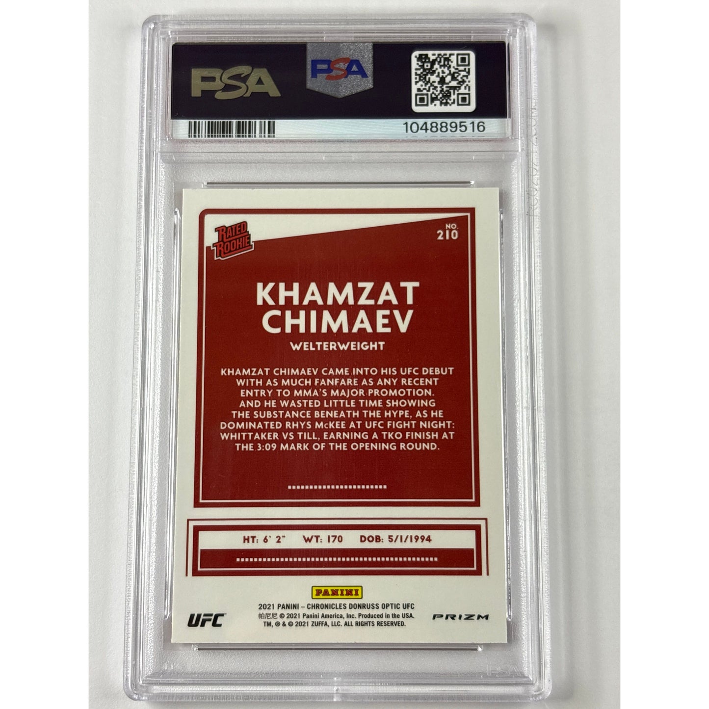 2021 Donruss Optic Khamzat Chimaev Pink Holo Rated Rookie SP PSA 9 MINT