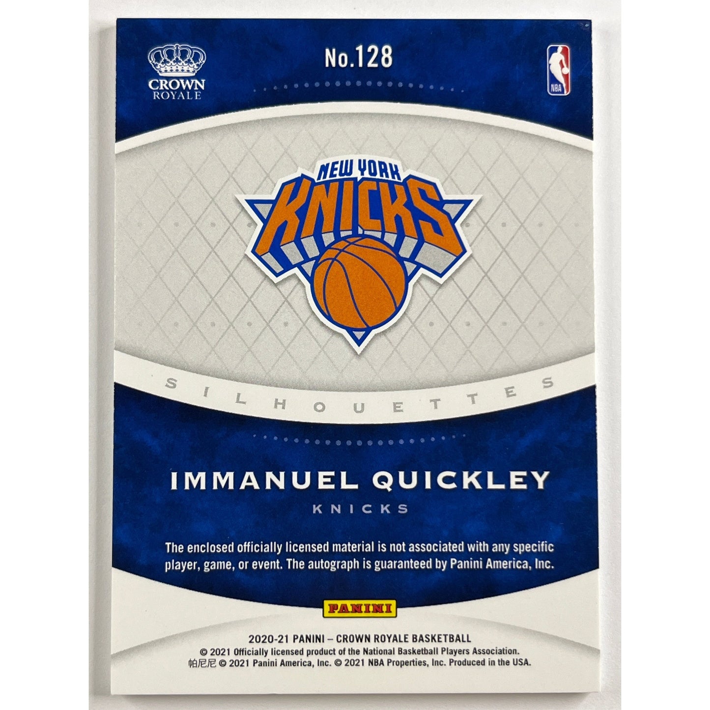 2020-21 Crown Royale Immanuel Quickley Silhouettes Rookie Patch Auto /199 | Local Legends Cards & Collectibles