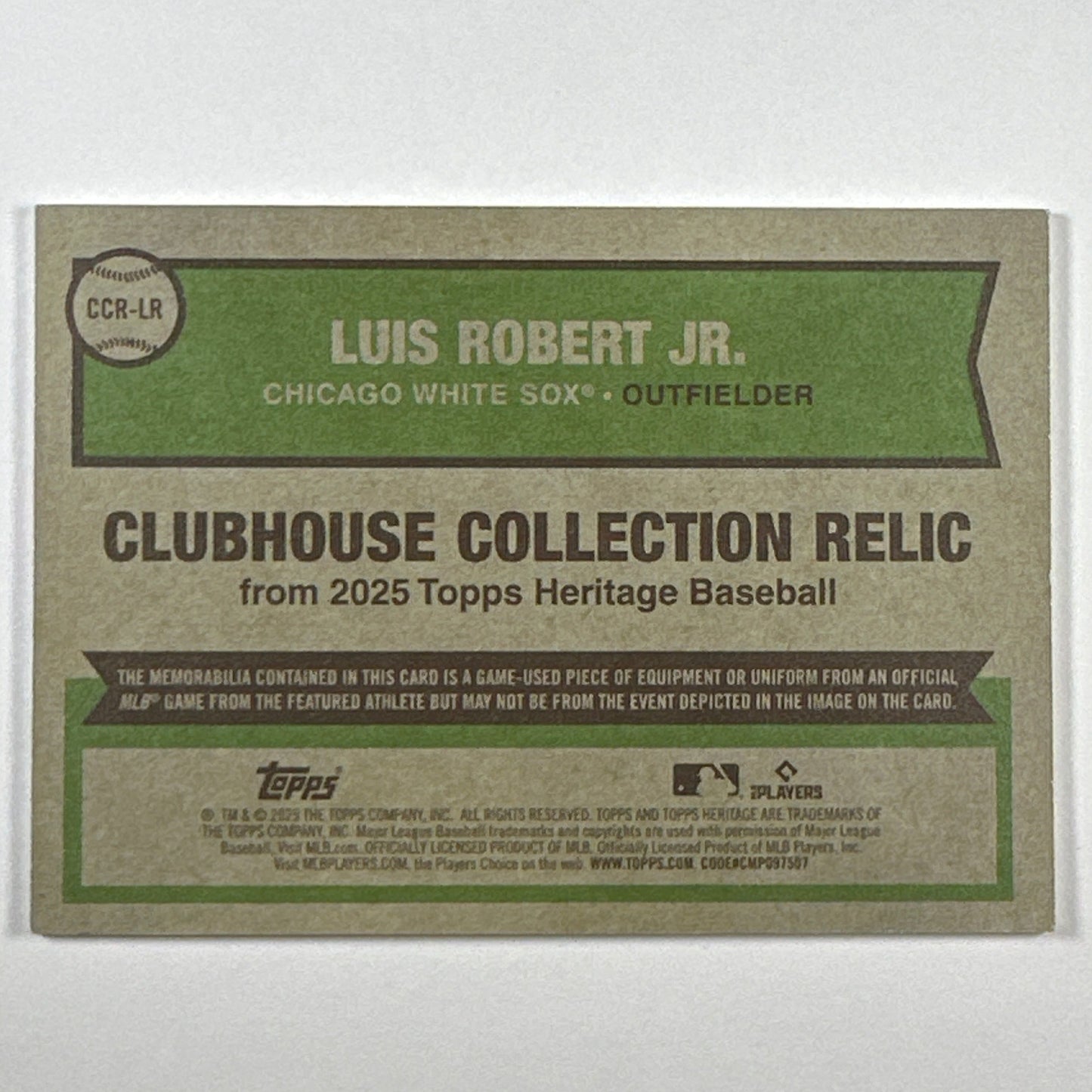 2025 Topps Heritage Luis Robert Jr. Clubhouse Collection Relic /99