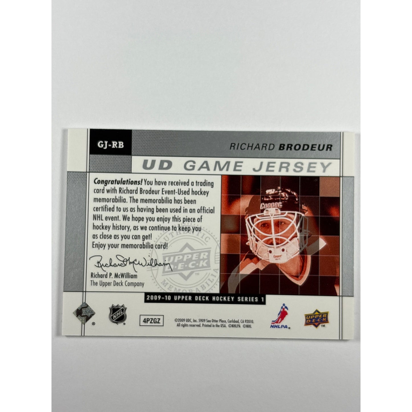 2009-10 Series 1 Richard Brodeur UD Game Jersey