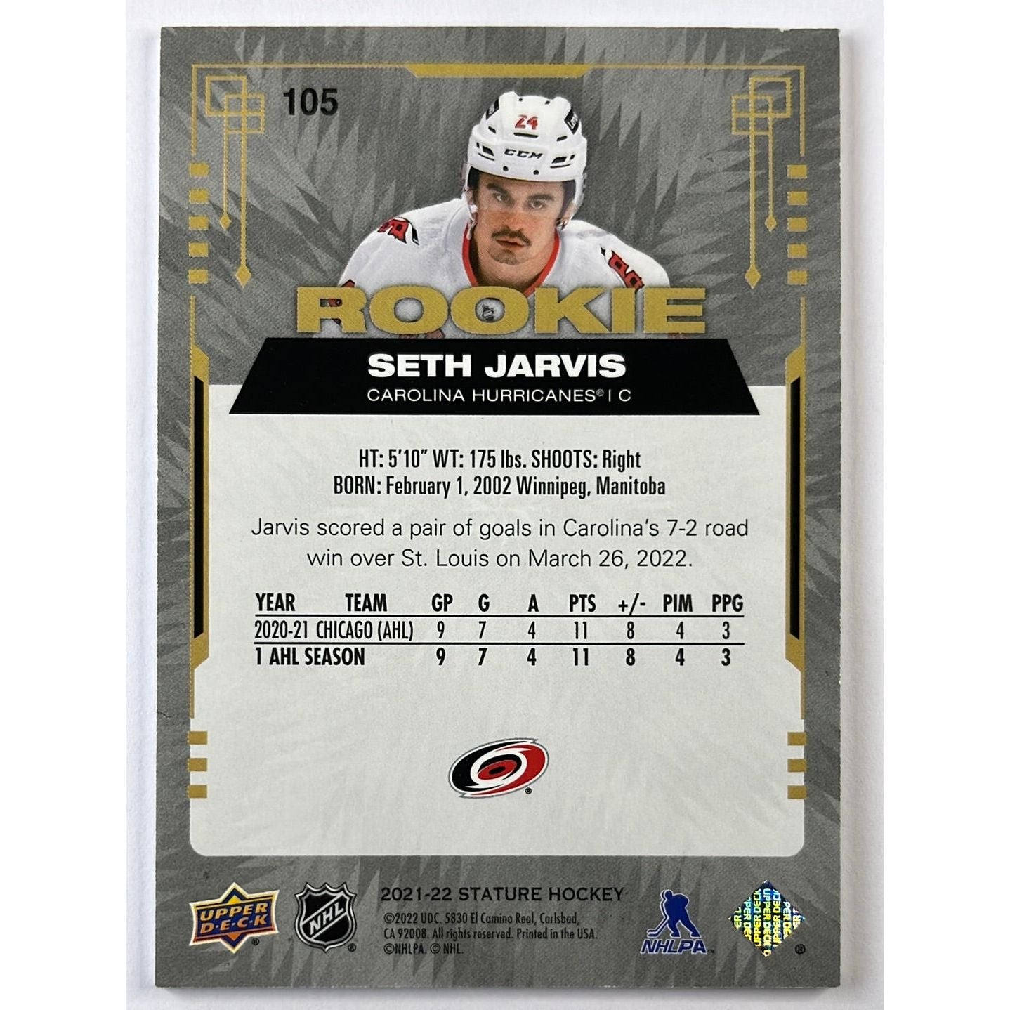 2021-22 Stature Seth Jarvis Rookie /75 | Local Legends Cards & Collectibles