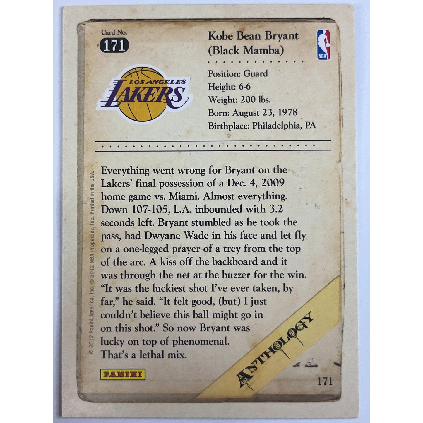 2012 Panini Anthology Kobe Bryant #171