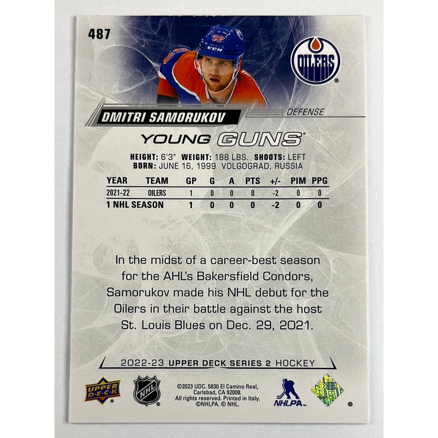 2022-23 Upper Deck Dmitri Samorukov Young Guns | Local Legends Cards & Collectibles