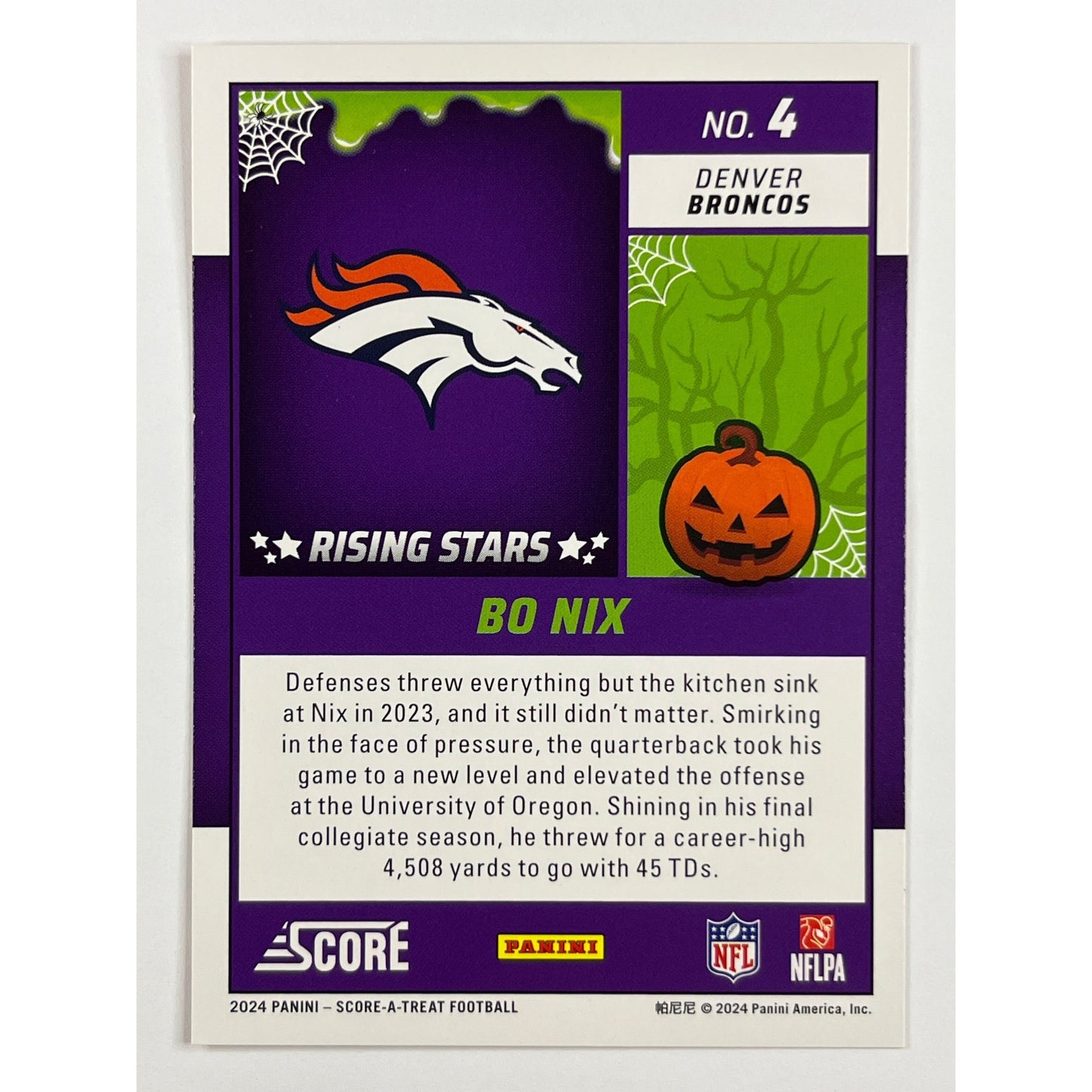 2024 Score-A-Treat Bo Nix Rising Stars Orange Pumpkin RC | Local Legends Cards & Collectibles