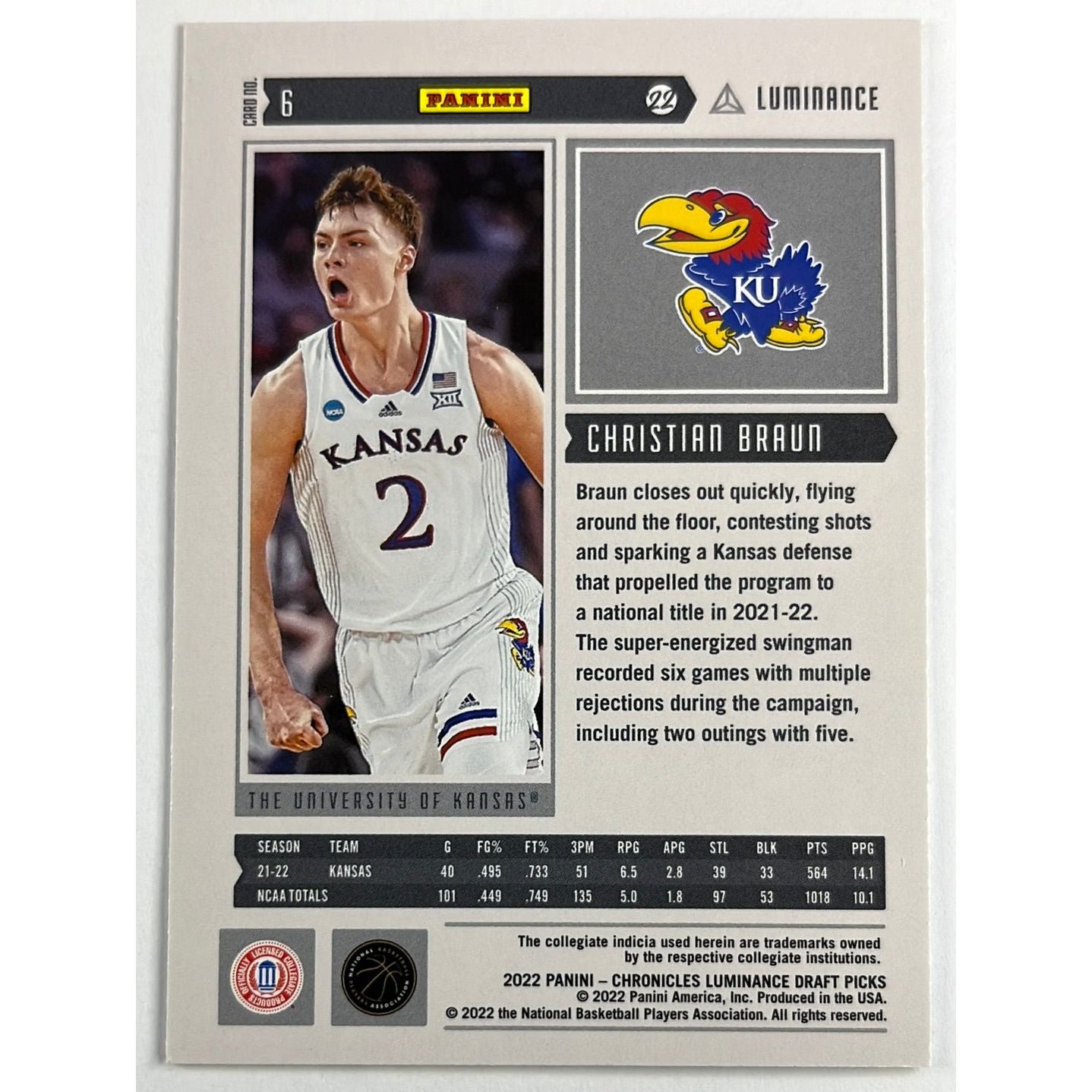 2022 Chronicles Luminance DP Christian Braun RC | Local Legends Cards & Collectibles