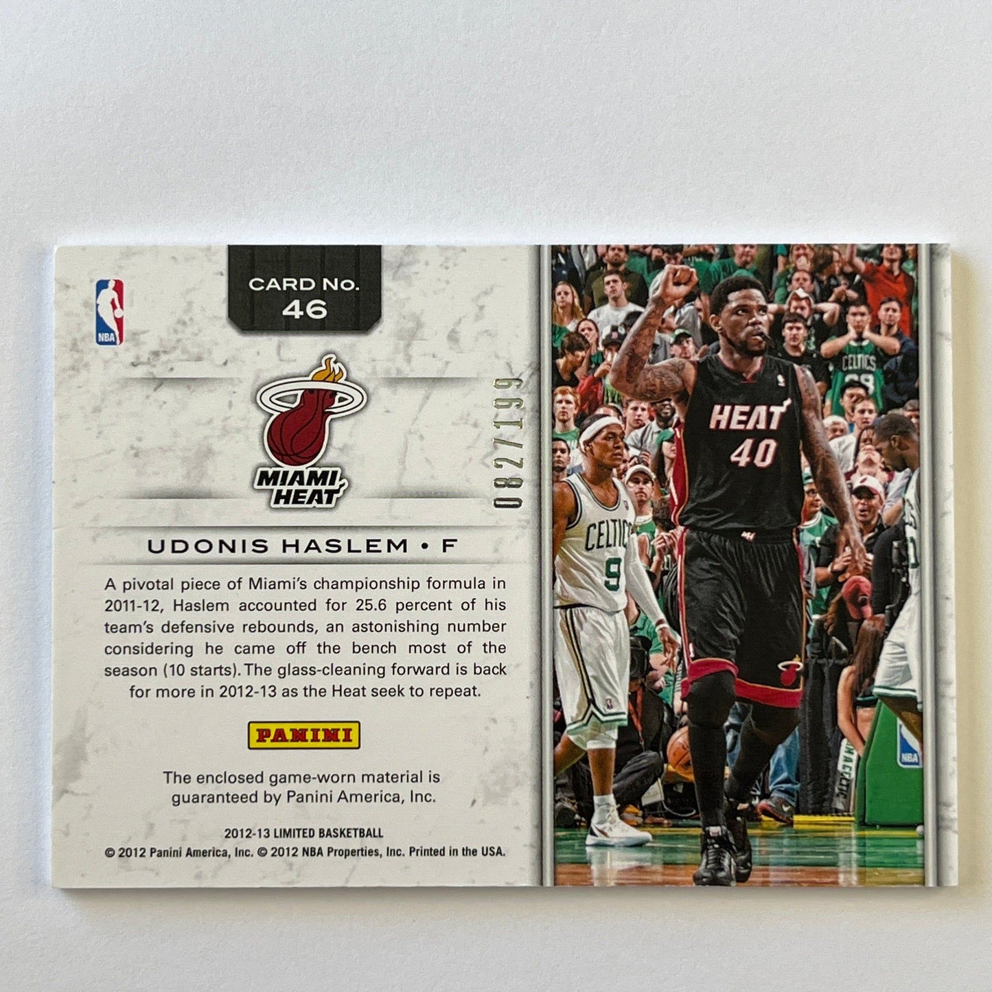 2012-13 Panini Limited Udonis Haslem Performers Game Worn Patch /199 | Local Legends Cards & Collectibles