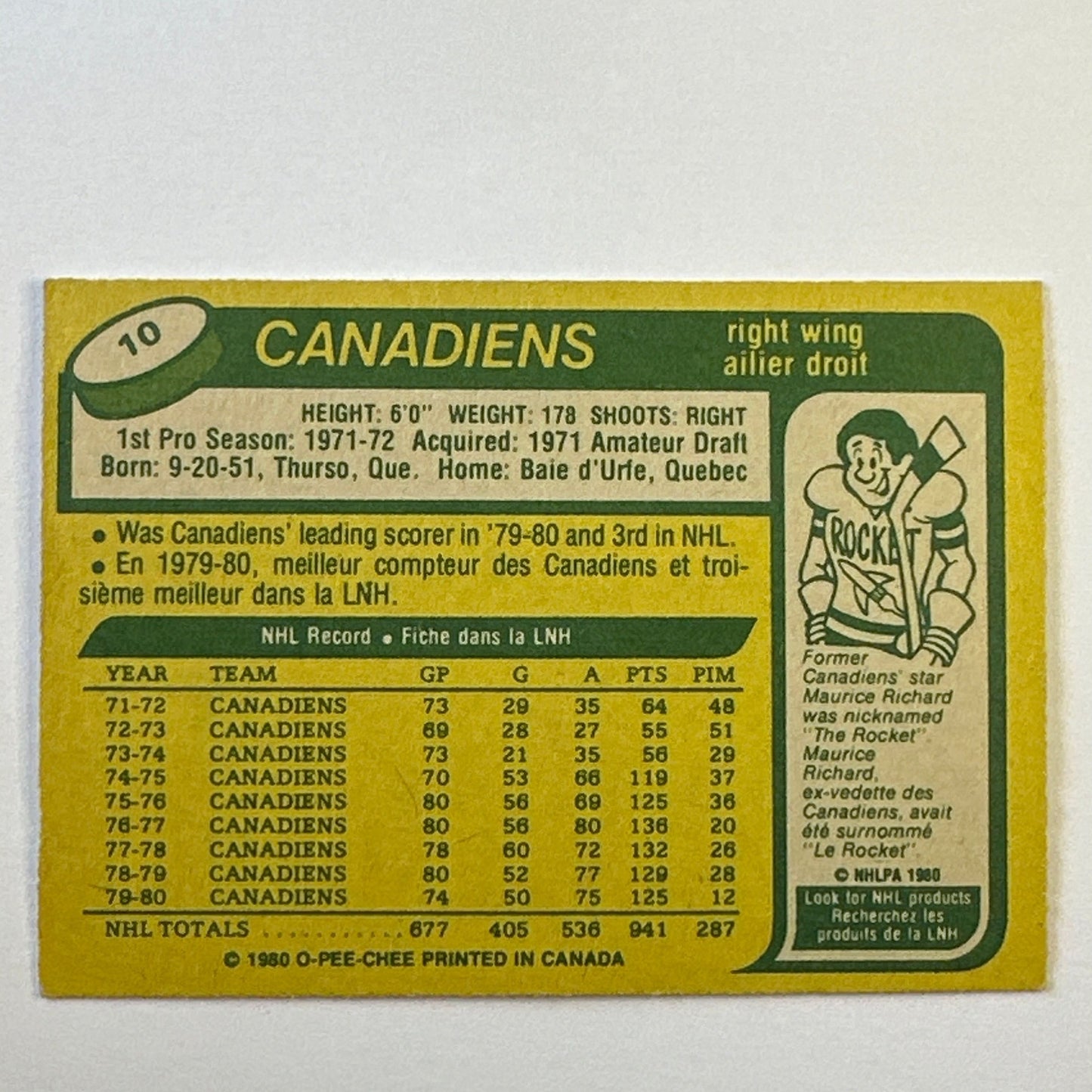 1980-81 O-Pee-Chee Guy Lafleur #10