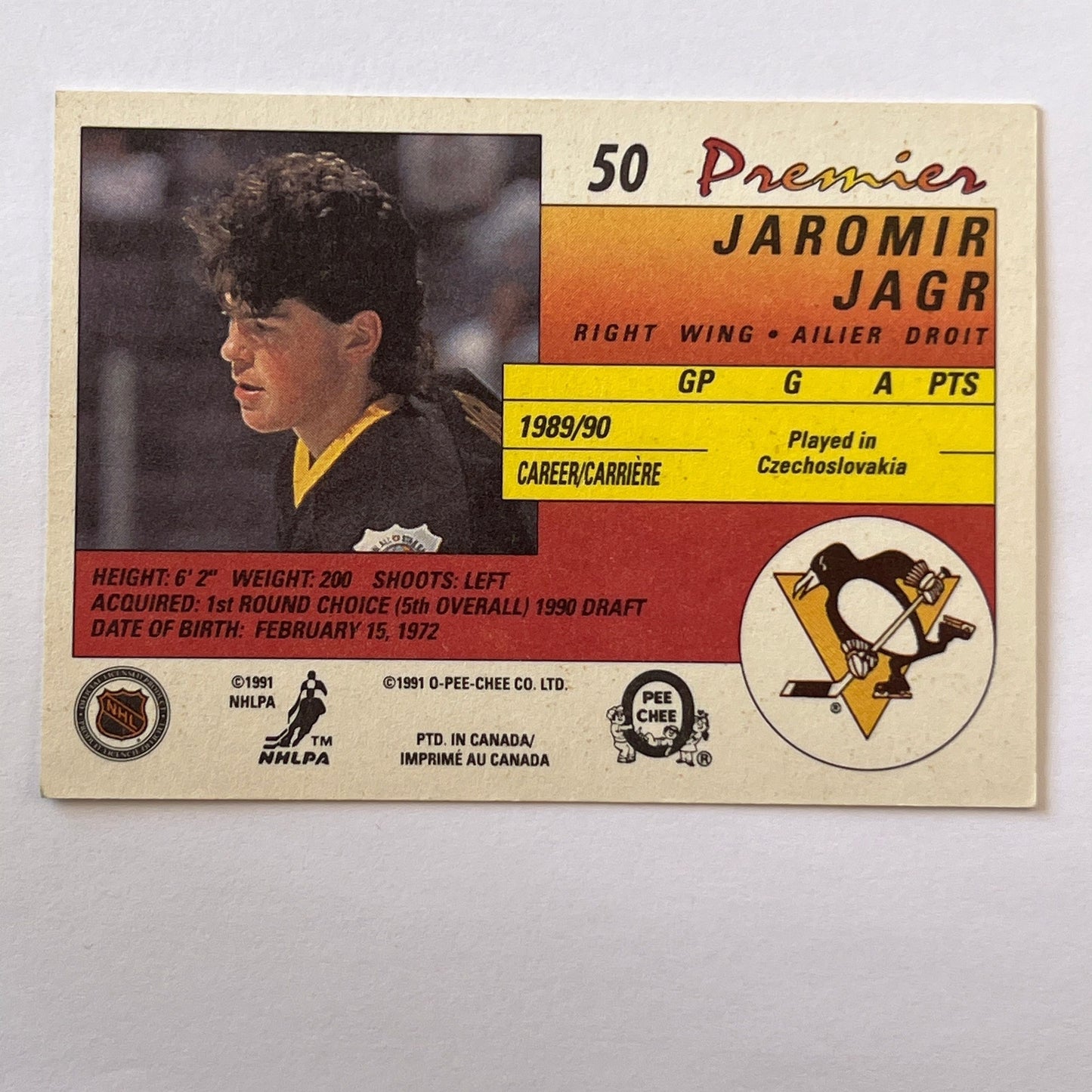 1990-91 O-Pee-Chee Premier Jaromir Jagr RC