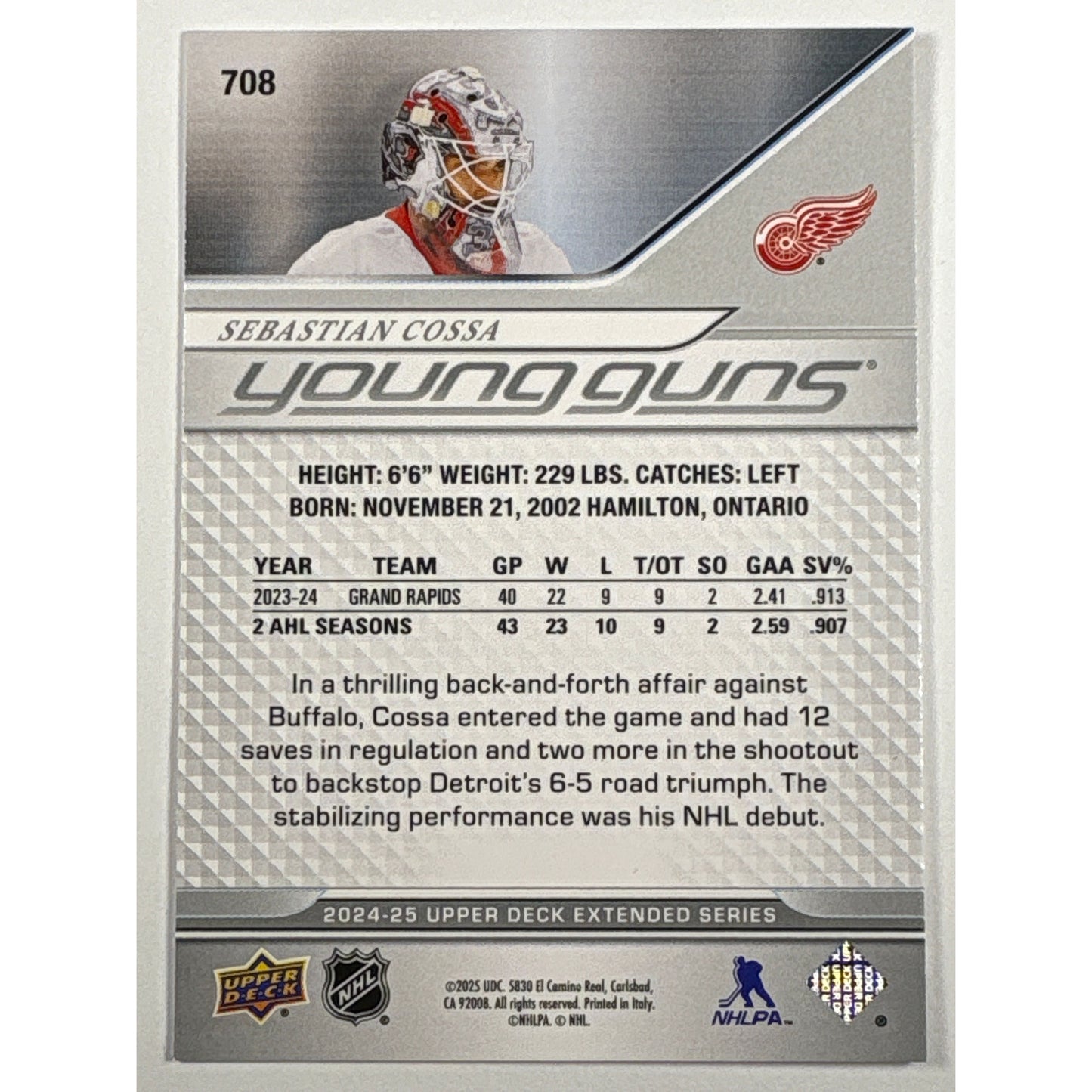 2024-25 Extended Series Sebastian Cossa Young Guns