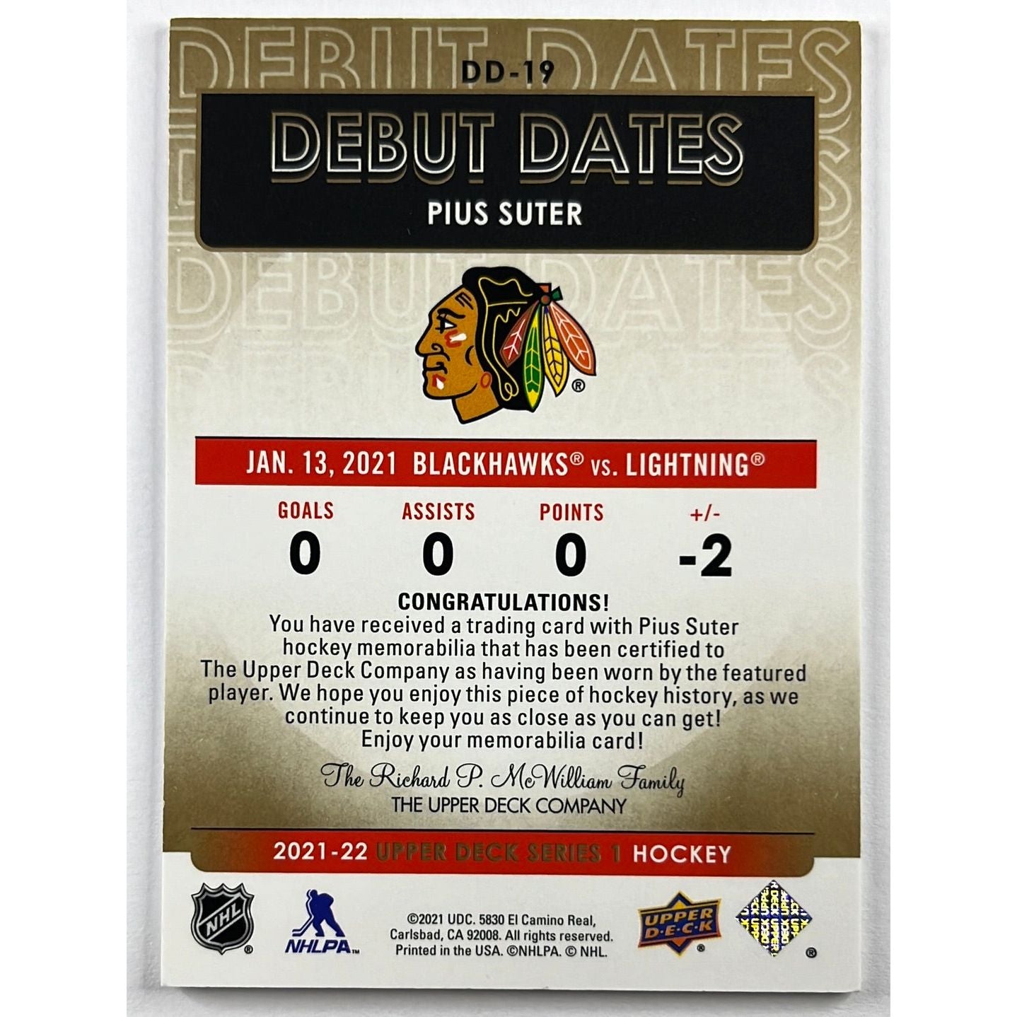 2021-22 Upper Deck Series 1 Pius Suter Debut Dates Rookie Patch | Local Legends Cards & Collectibles