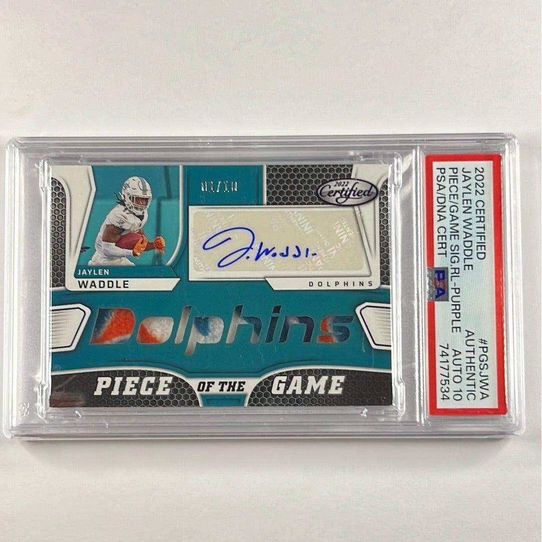 2022 Certified Jaylen Waddle Piece of the Game Patch Auto 1/10 PSA 10