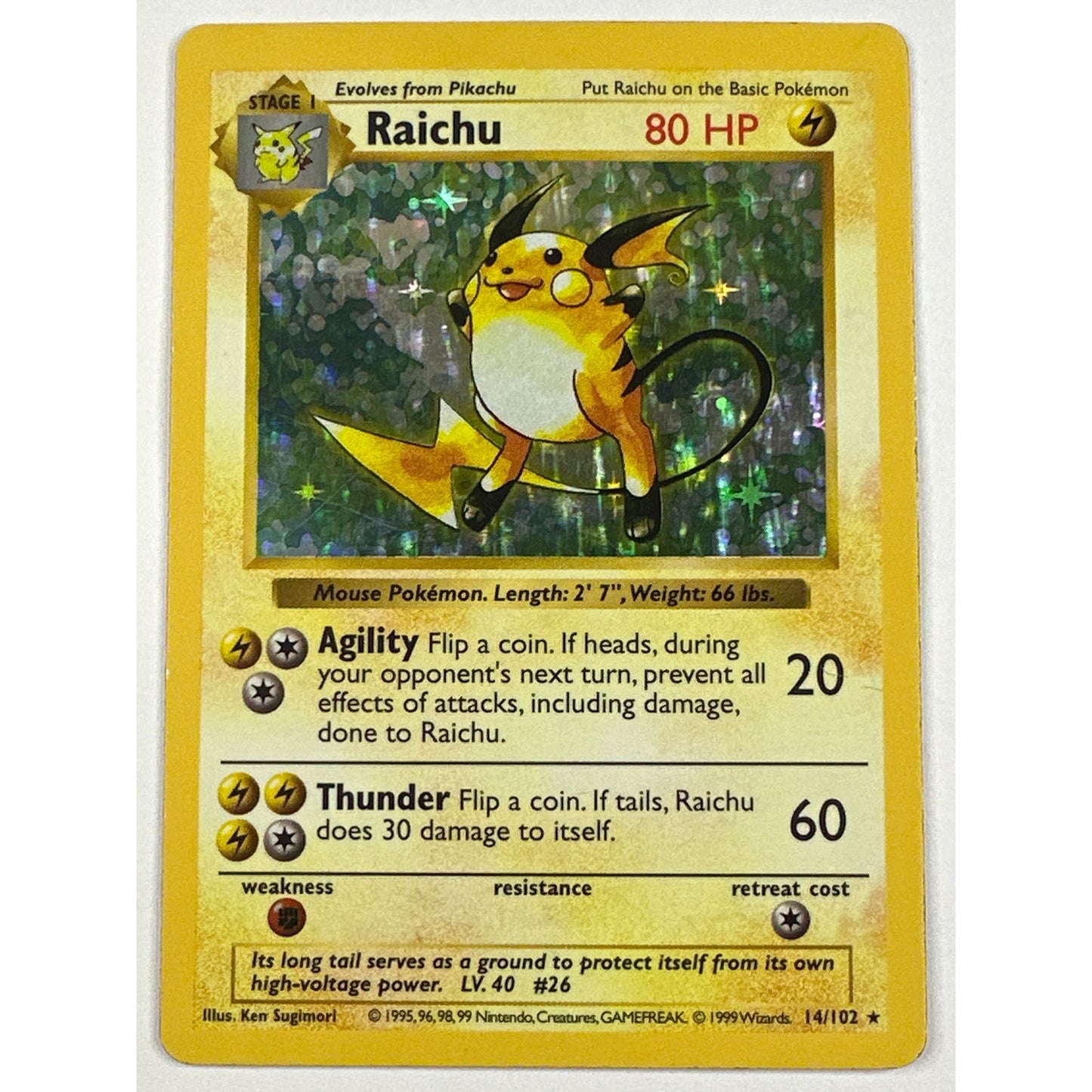 Shadowless Base Set Raichu Holo Rare 14/102
