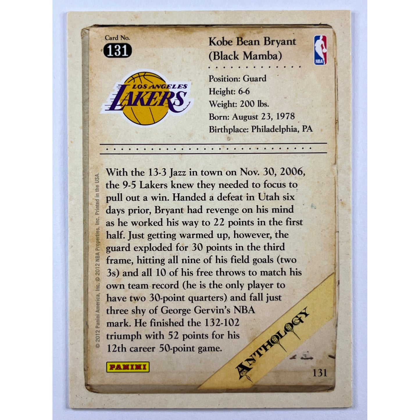 2012 Panini Anthology Kobe Bryant 131 | Local Legends Cards & Collectibles