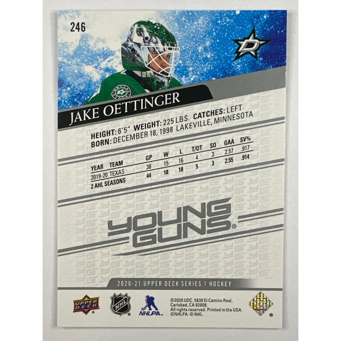 2020-21 Series 1 Jake Oettinger Young Guns