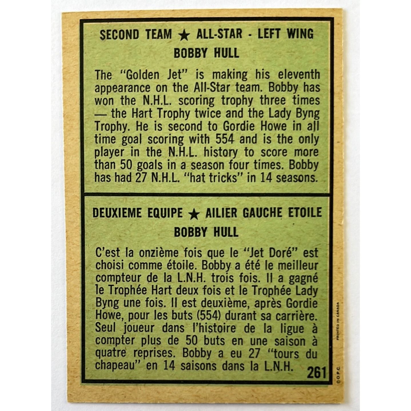 1971-72 O-Pee-Chee Bobby Hull 2nd Team All-Star | Local Legends Cards & Collectibles