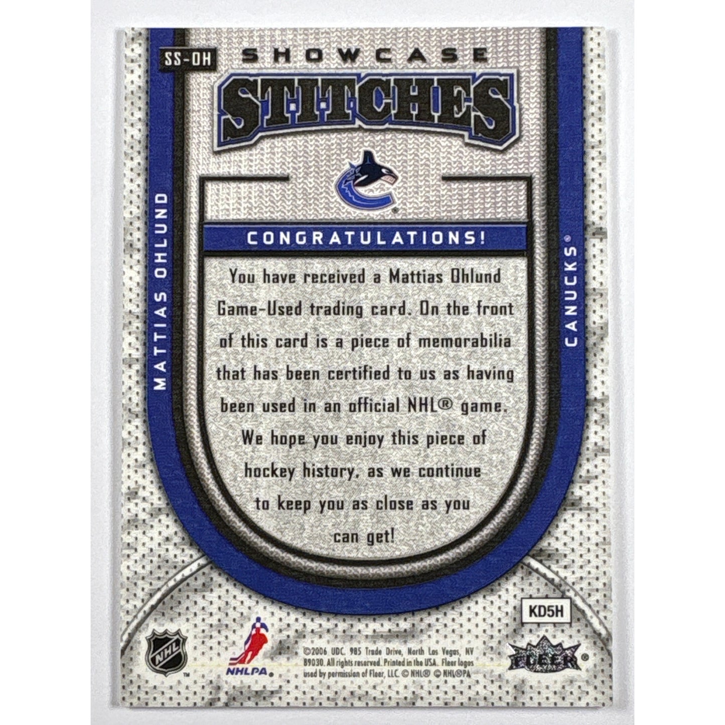 2005-06 Fleer Showcase Mattias Ohlund Showcase Stitches