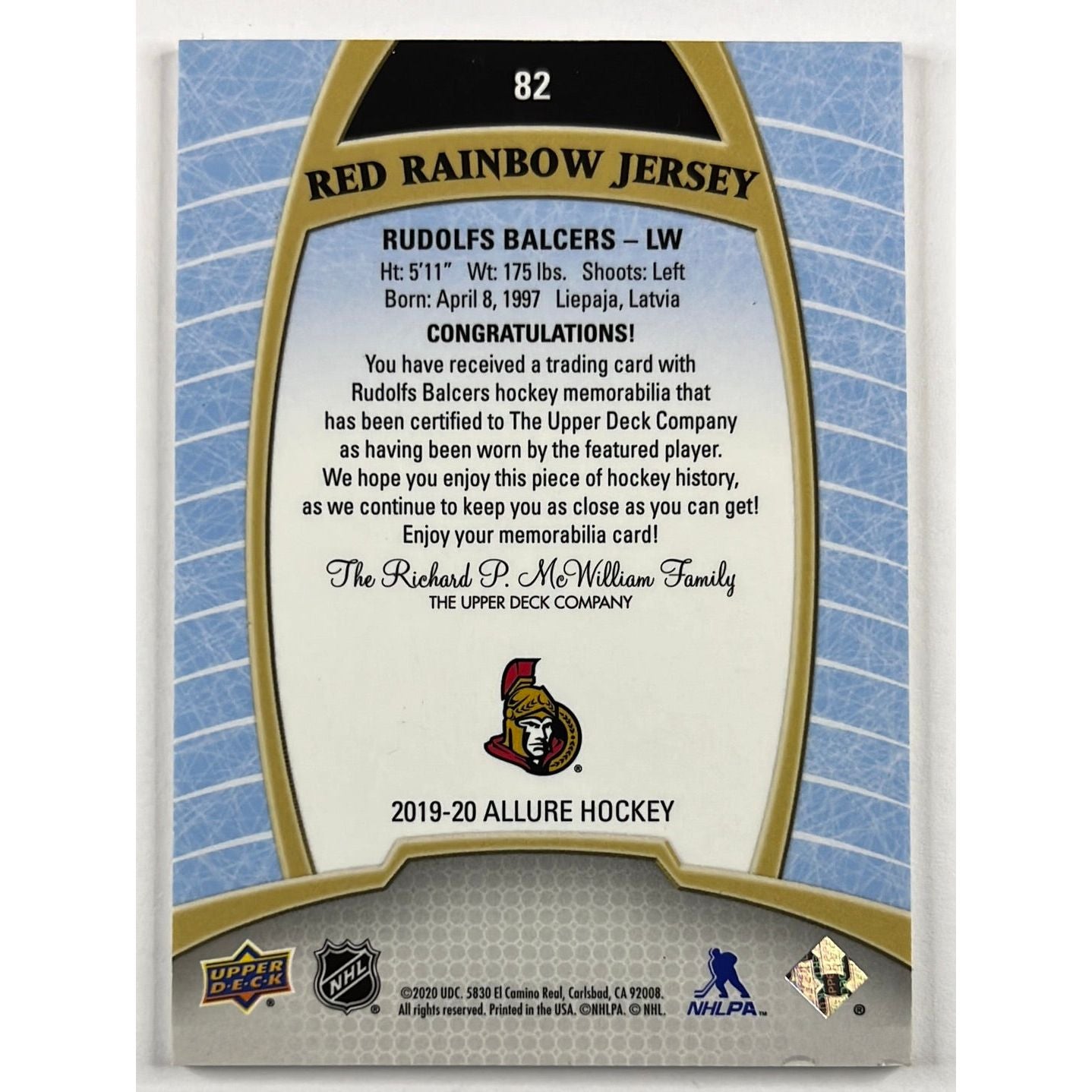 2019-20 Allure Rudolfs Balcers Red Rainbow Jersey Rookie Patch | Local Legends Cards & Collectibles
