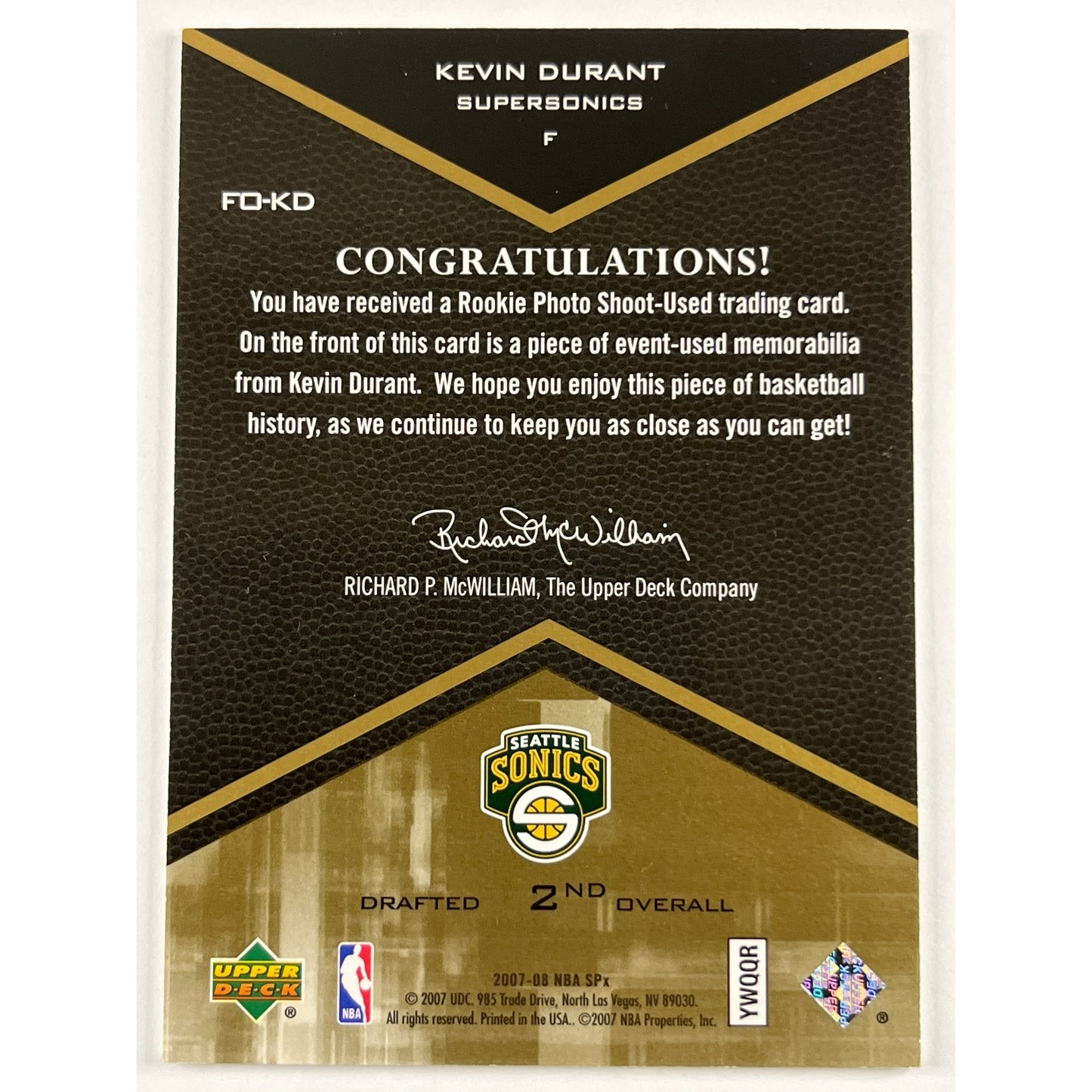 2007-08 SPX Kevin Durant Freshman Orientation Rookie Jersey Patch | Local Legends Cards & Collectibles