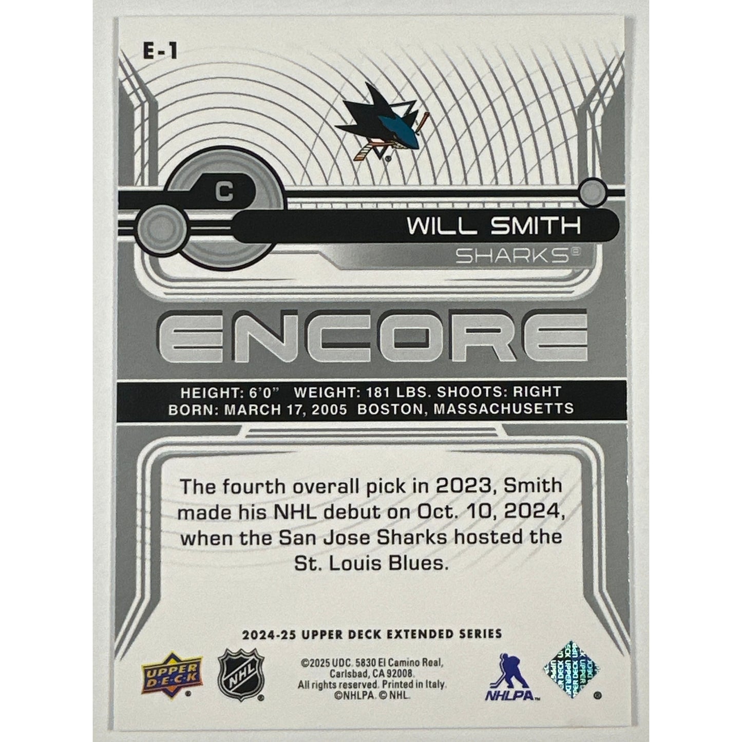2024-25 Upper Deck Extended Series Will Smith Encore RC