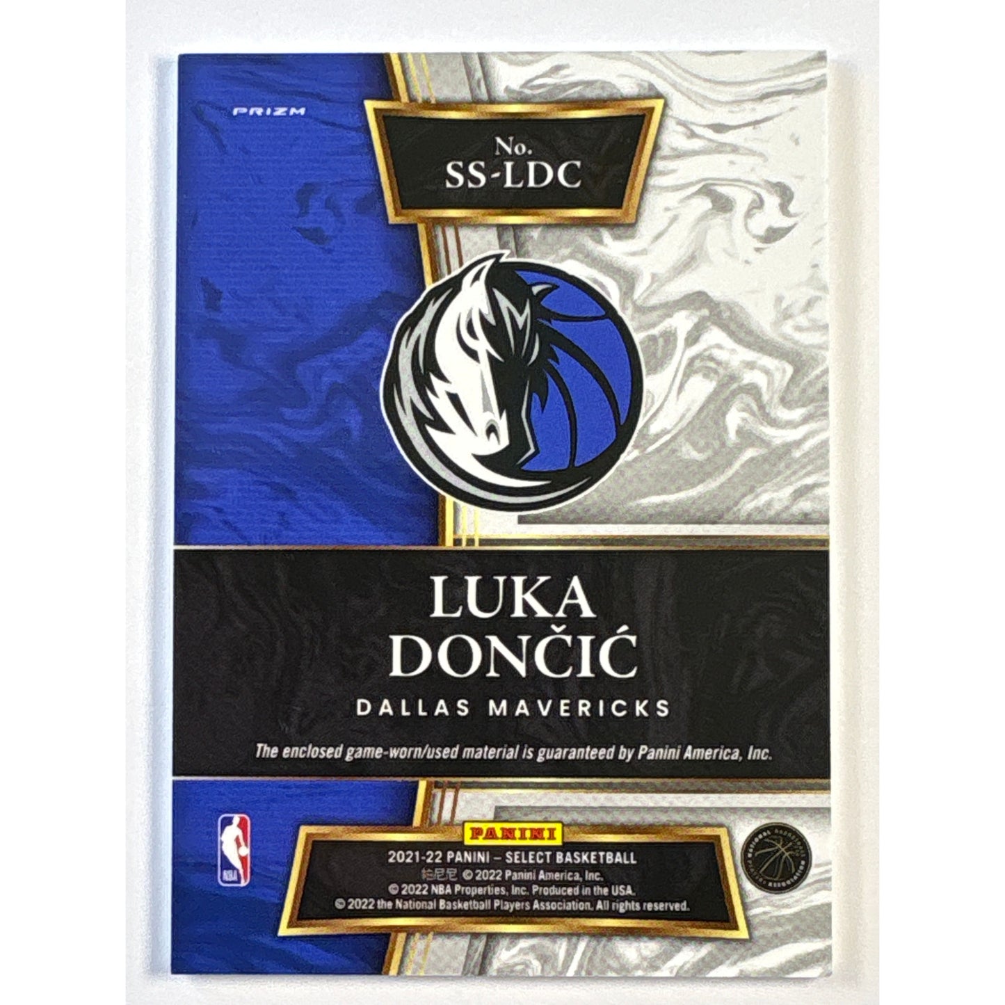 2021-22 Panini Select Luka Doncic Game Worn Swatch Silver Holo Prizm