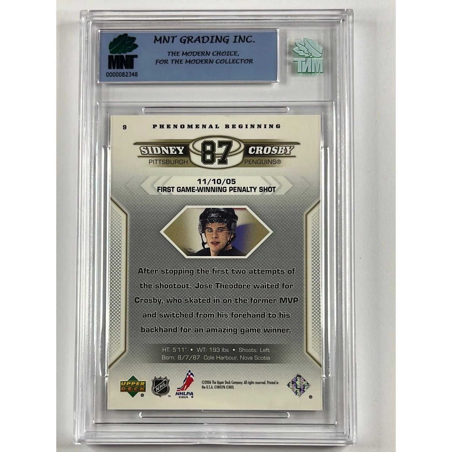 2005-06 Upper Deck Sidney Crosby Phenomenal Beginning Rookie Auto MNT 8.5 NMMT-MNT AUTHENTICATED AUTO