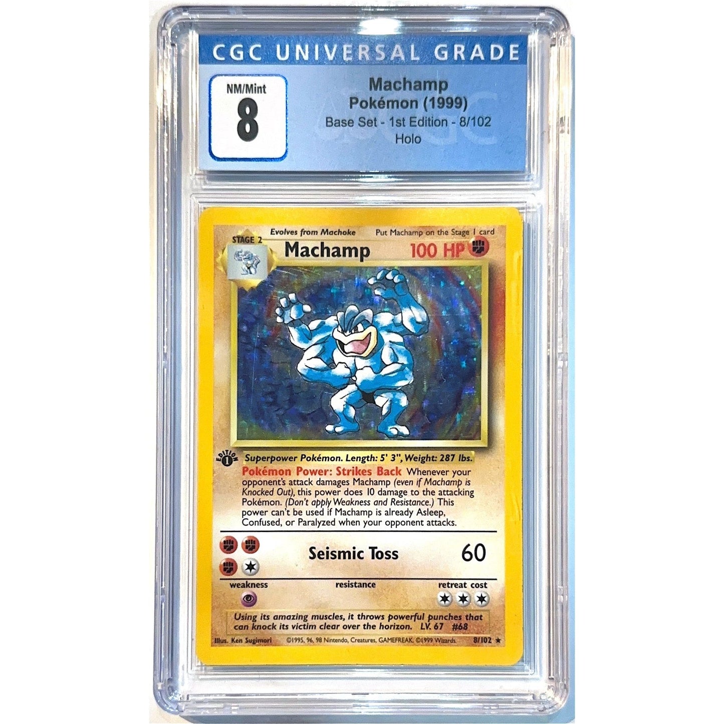 1st Edition Machamp Holo Rare 8/102 CGC 8 NEAR MINT - MINT