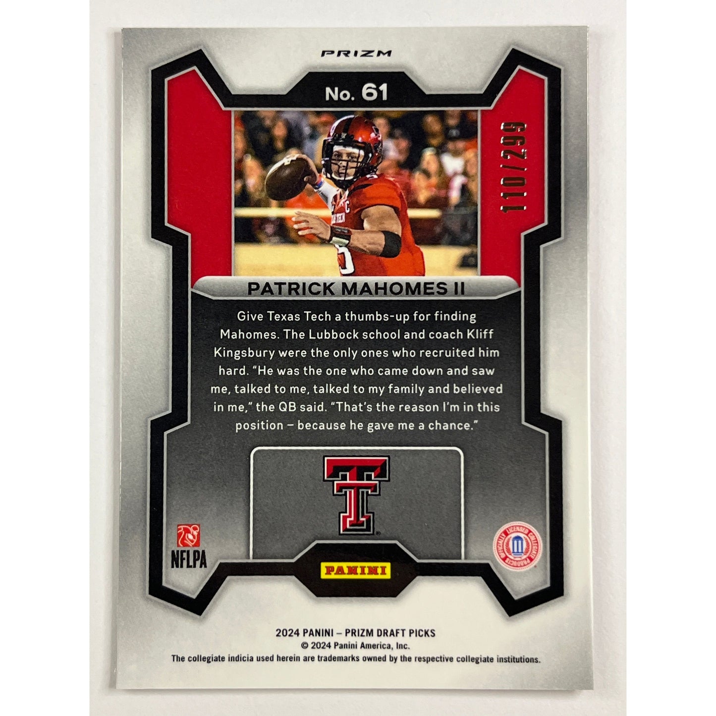 2024 Prizm Draft Picks Patrick Mahomes ll Red Prizm /299 | Local Legends Cards & Collectibles