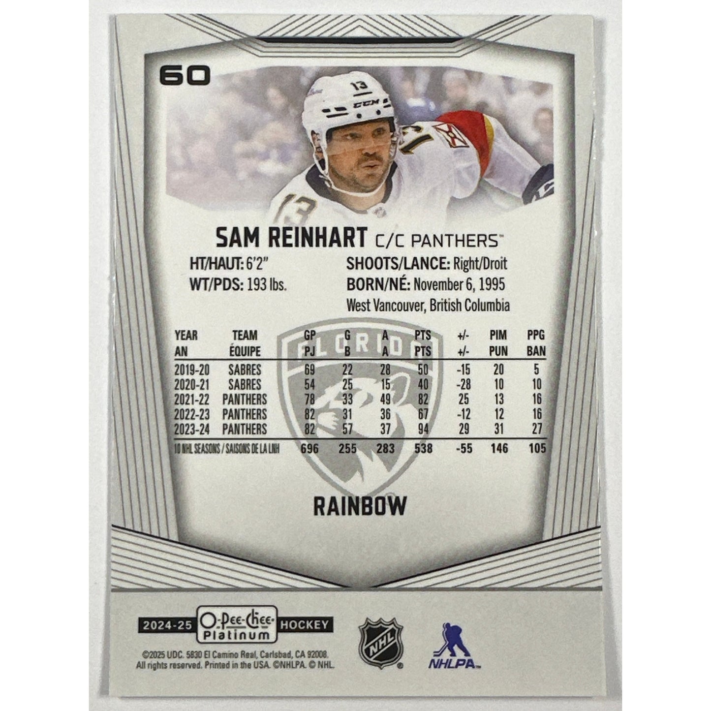 2024-25 O-Pee-Chee Platinum Sam Reinhart Rainbow