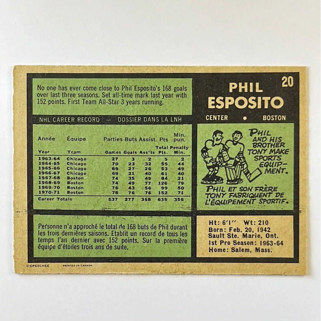 1971-72 O-Pee-Chee Phil Esposito #20 | Local Legends Cards & Collectibles