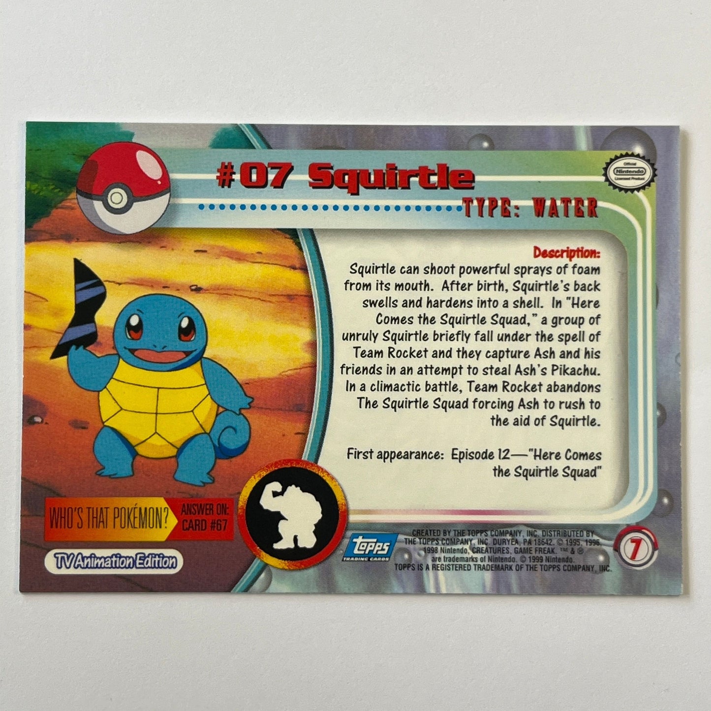 1999 Topps Squirtle Non Holo #7