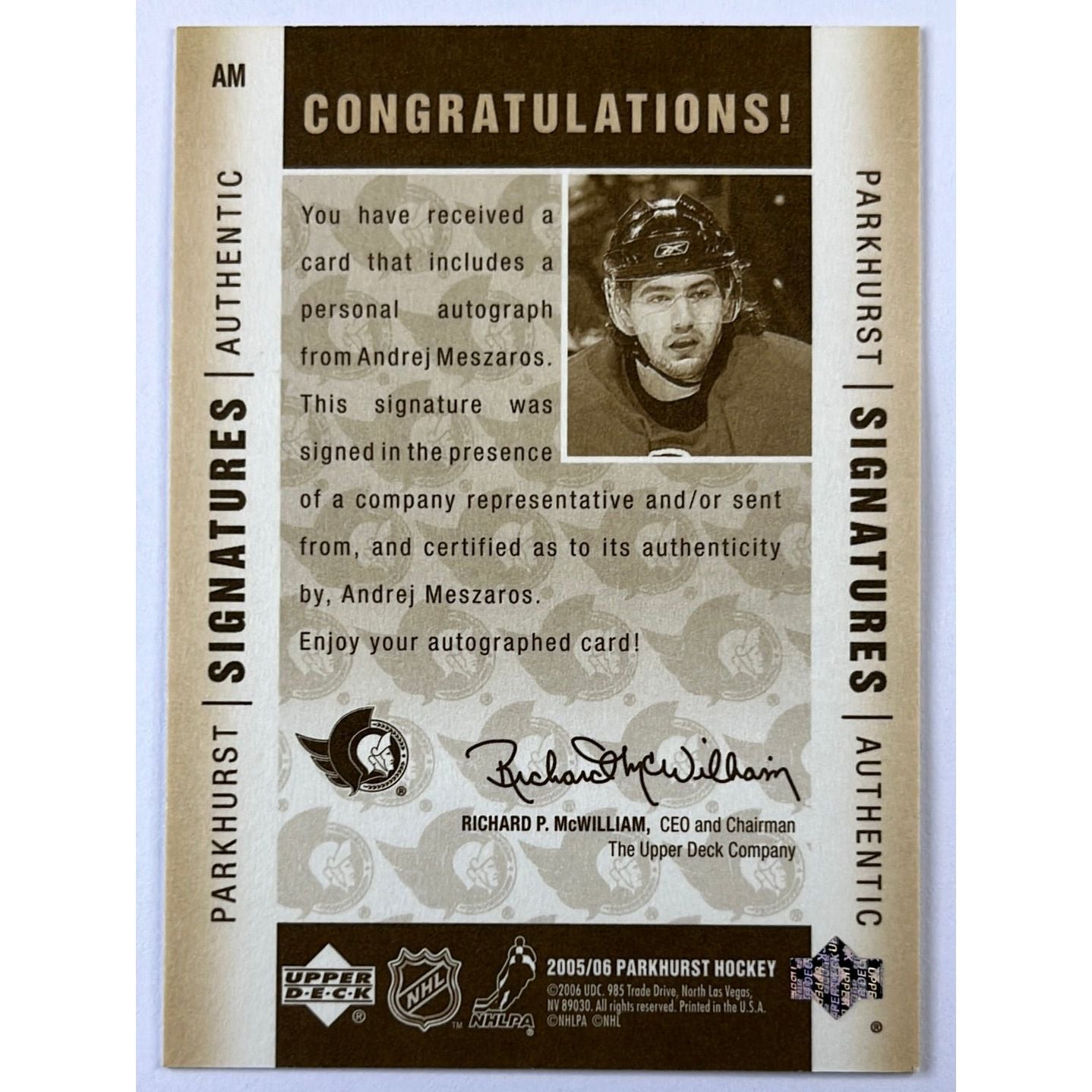 2005-06 Parkhurst Andrej Meszaros Parkhurst Authentic Signatures | Local Legends Cards & Collectibles