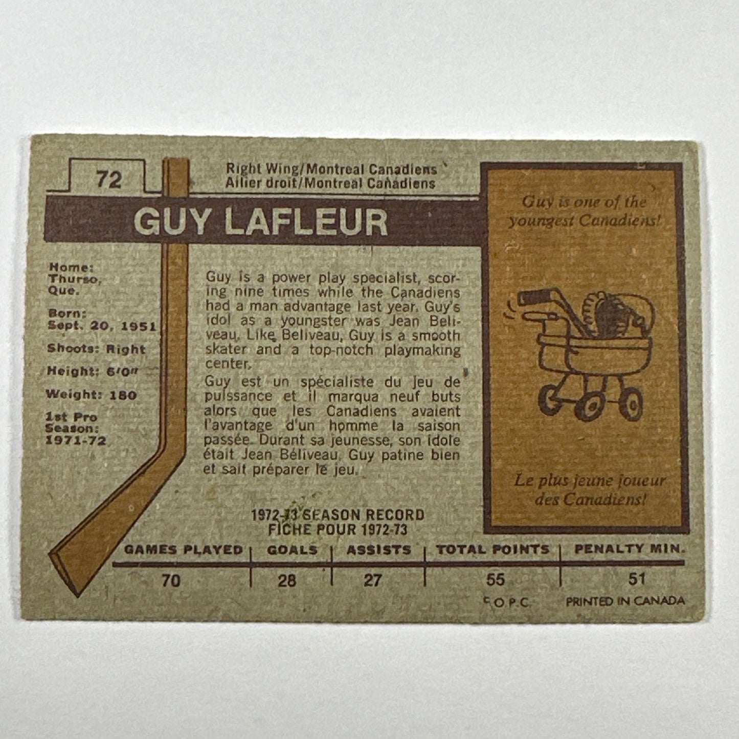 1973-74 O-Pee-Chee Guy Lafleur #72