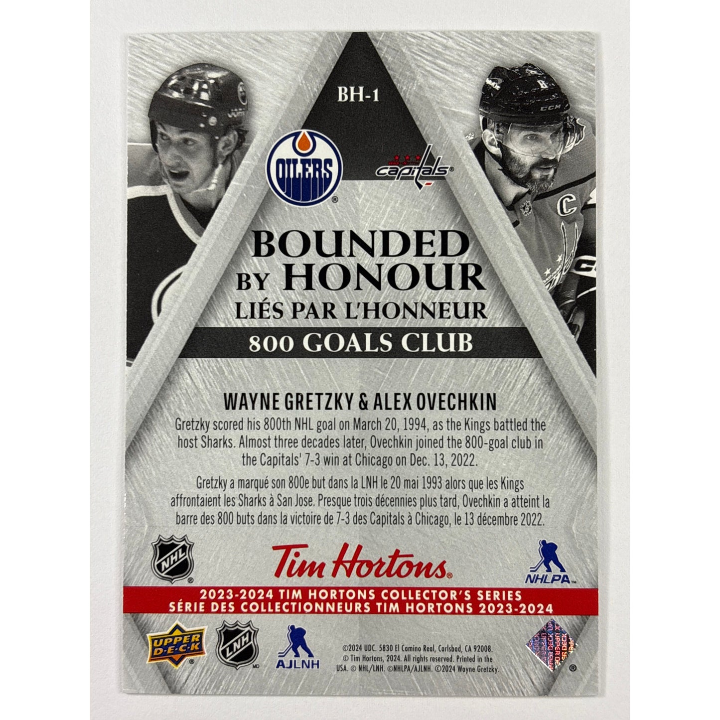 2023-24 Tim Hortons Collectors Series Wayne Gretzky Alex Ovechkin Bounded By Honour 800 Goals Club SSP | Local Legends Cards & Collectibles