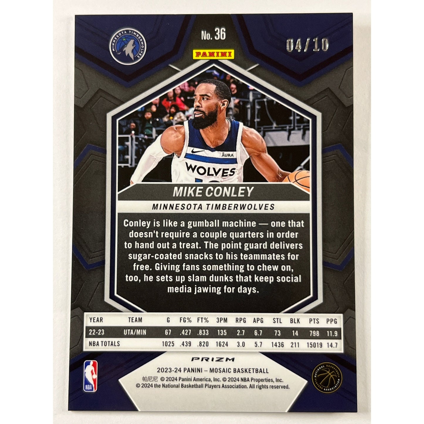 2023-24 Mosaic Mike Conley Gold Scope Prizm /10 | Local Legends Cards & Collectibles