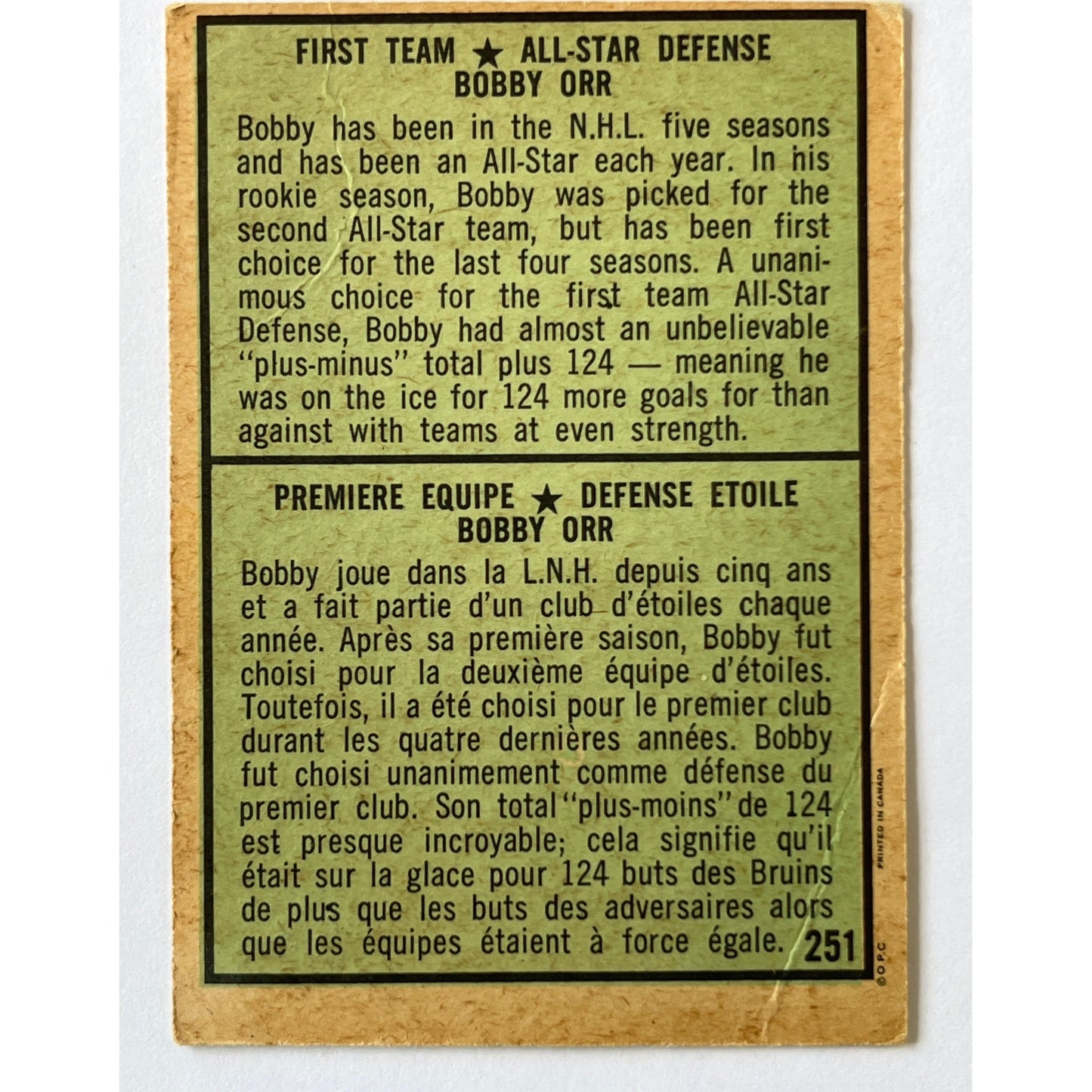 1971-72 O-Pee-Chee Bobby Orr AS #251
