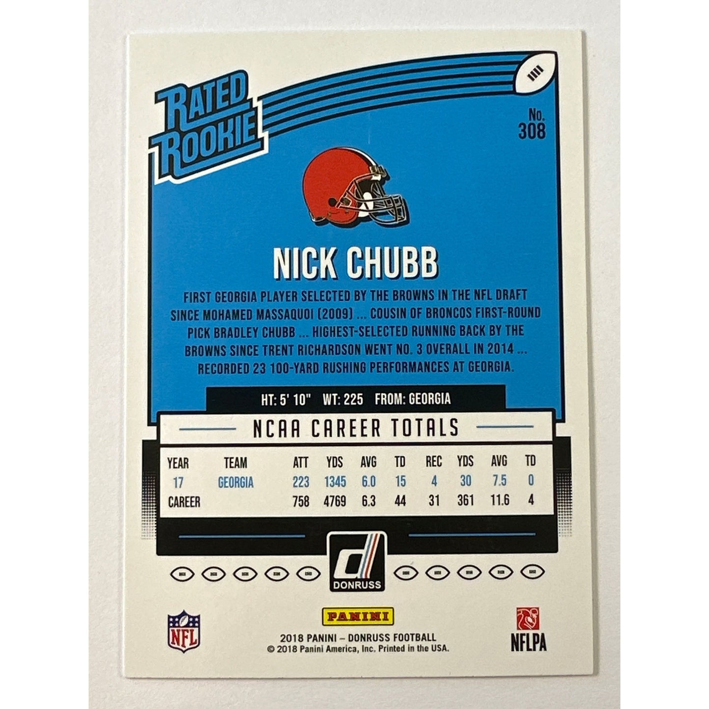2018 Donruss Nick Chubb Blue Press Proof Rated Rookie