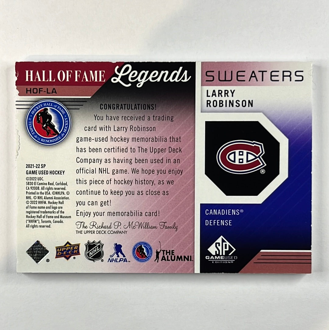 2021-22 SP Game Used Larry Robinson Hall Of Fame Legends Sweaters 03/35